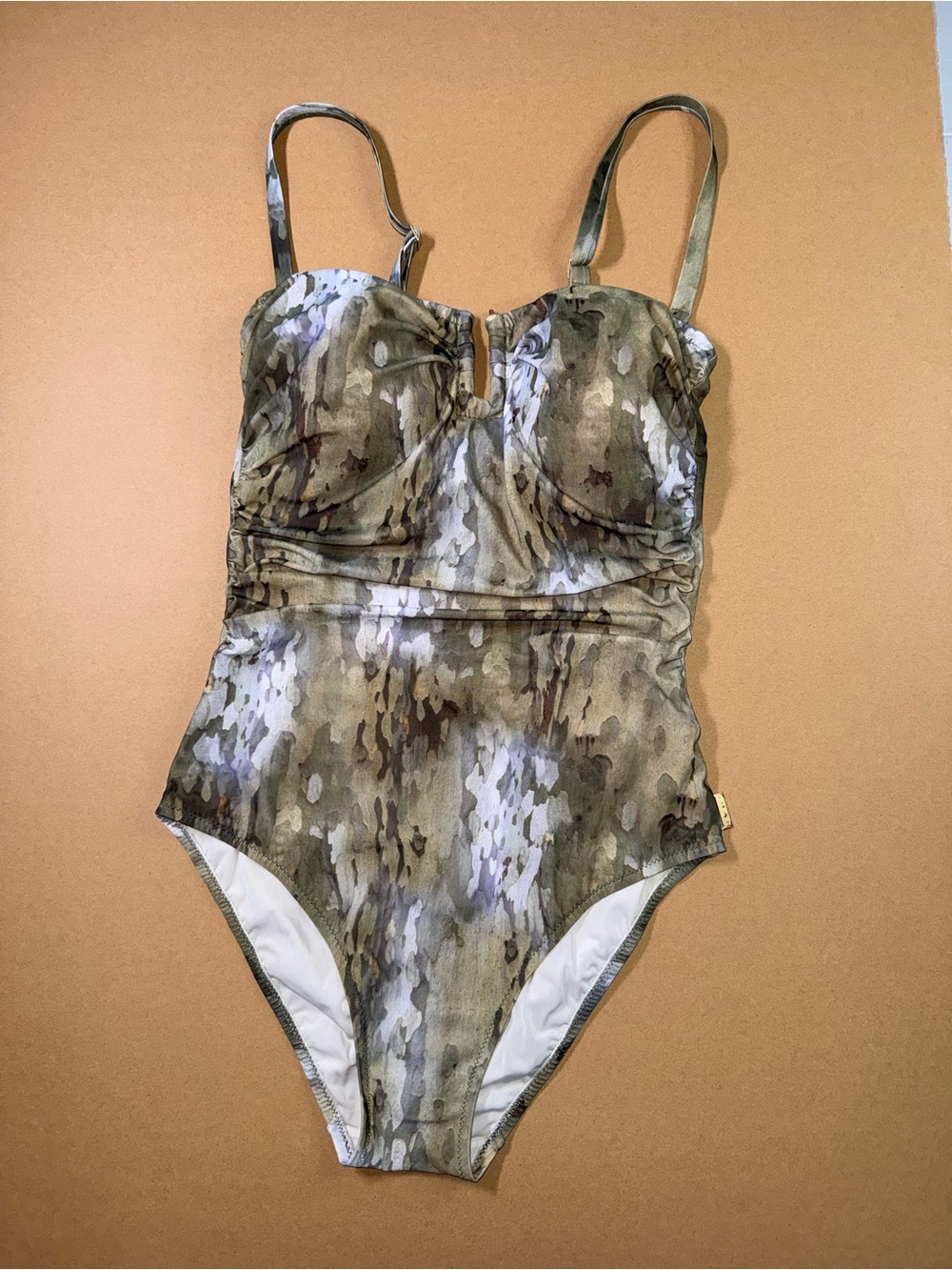 SHAN Camouflage One-Piece Swimsuit in Olive and Taupe